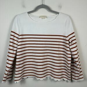 Sezane Corentine Striped Sweater Rust and White Scalloped Detail Size Large GUC
